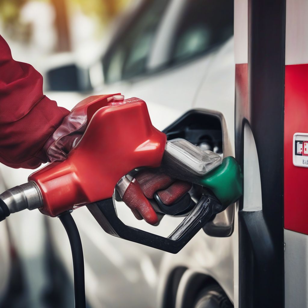 Red gas can being filled at a gas station